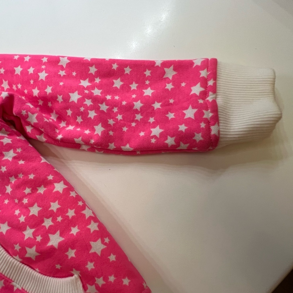 HEALTHTEX GIRLS PINK STARRED SIZE 5T HOODIE ZIP UP SWEAT SHIRT. BRITE PINK/WHITE - Picture 5 of 11